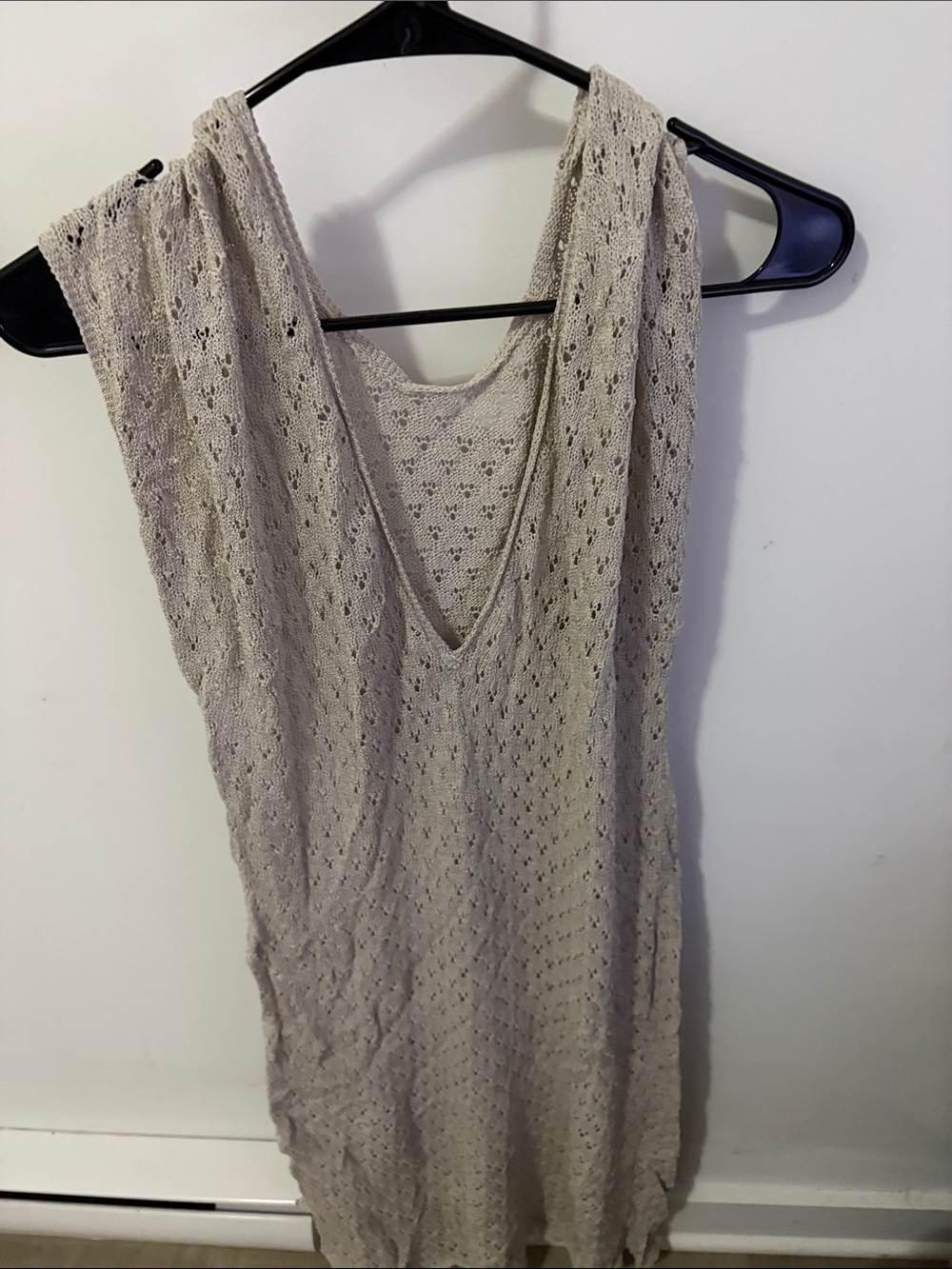 Light Taupe Crochet Sleeveless Knit Top